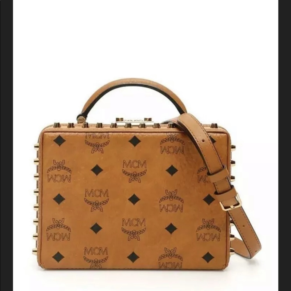 MCM Cognac Visetos Logo Studded Box Bag